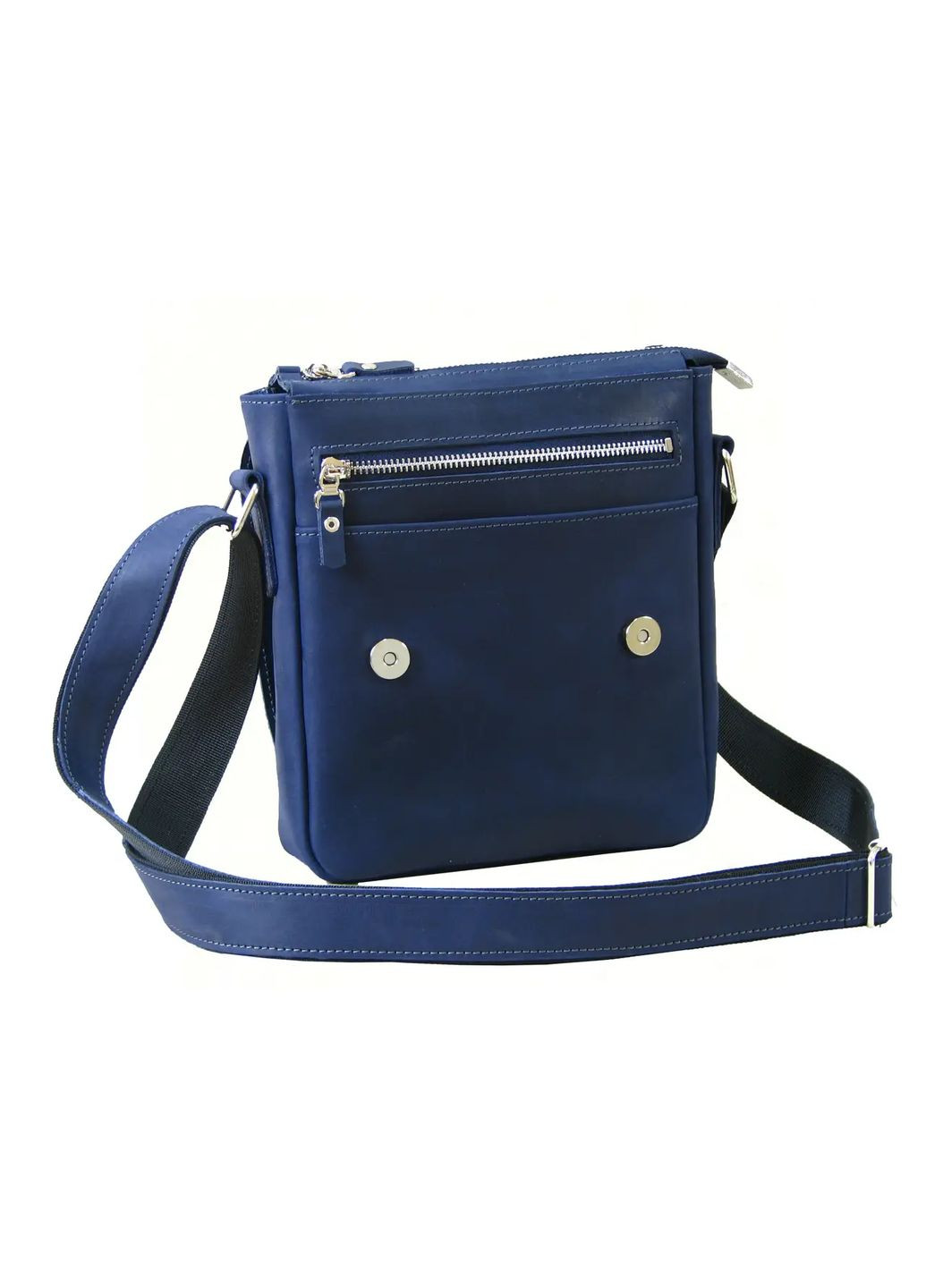 Мужская кожаная сумка через плечо планшет мессенджер из натуральной кожи с клапаном синяя 23×20×5 см GS (329150479)