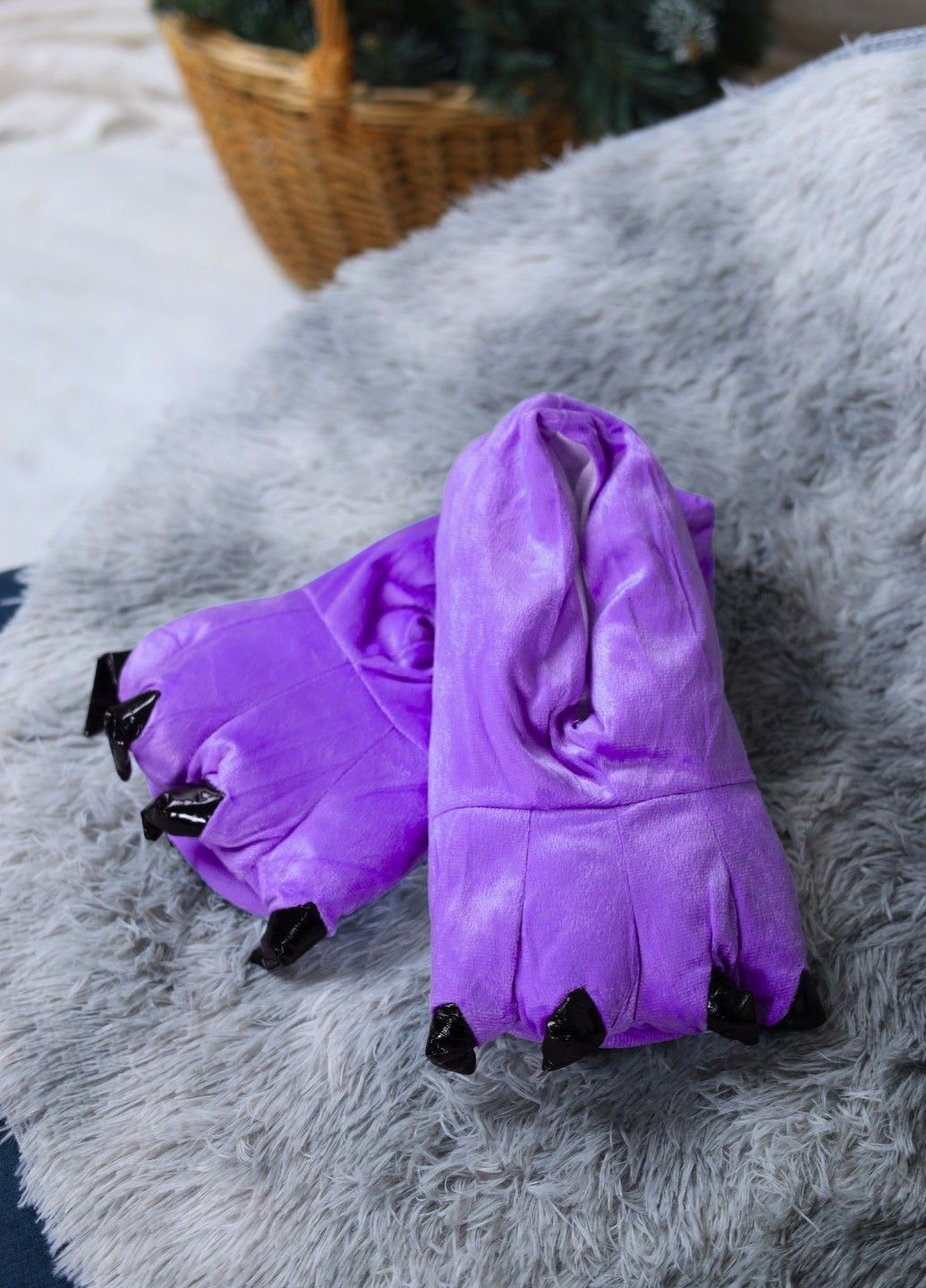 Капці домашні кігурумі плюшеві лапи дорослі фіолетові Lalapka (362490070)