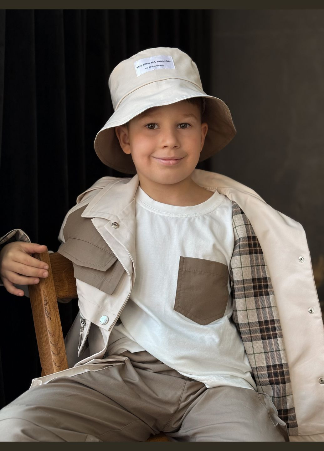 Бежевий демісезонний комплект нікс на кожен день з чотирьох одиниць, у бежевому кольорі, тканина бавовна та плащівка, malishi na million Mirage Костюм