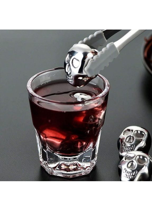 Набор из 6 камней в оригинальной форме черепа – кубики льда для охлаждения напитков + щипцы No Brand (325216345)