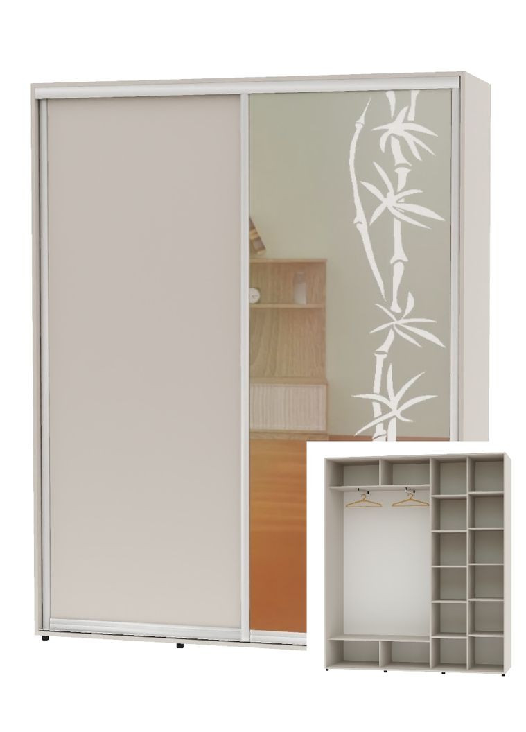 Шкаф-купе двухдверный 200*45*230 Кашемир ДСП/Зеркало с пескоструйным рисунком Алекса (360444407)