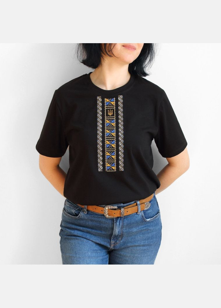 Вышитая футболка черная с трезубцем Полуботок Ladan - (301026581)