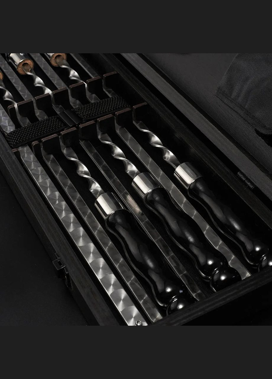 Шашлычный набор-комплект на подарок другу на 6 шампуров "Grills " Черный | 20 предметов Handmade G1 (342745303)