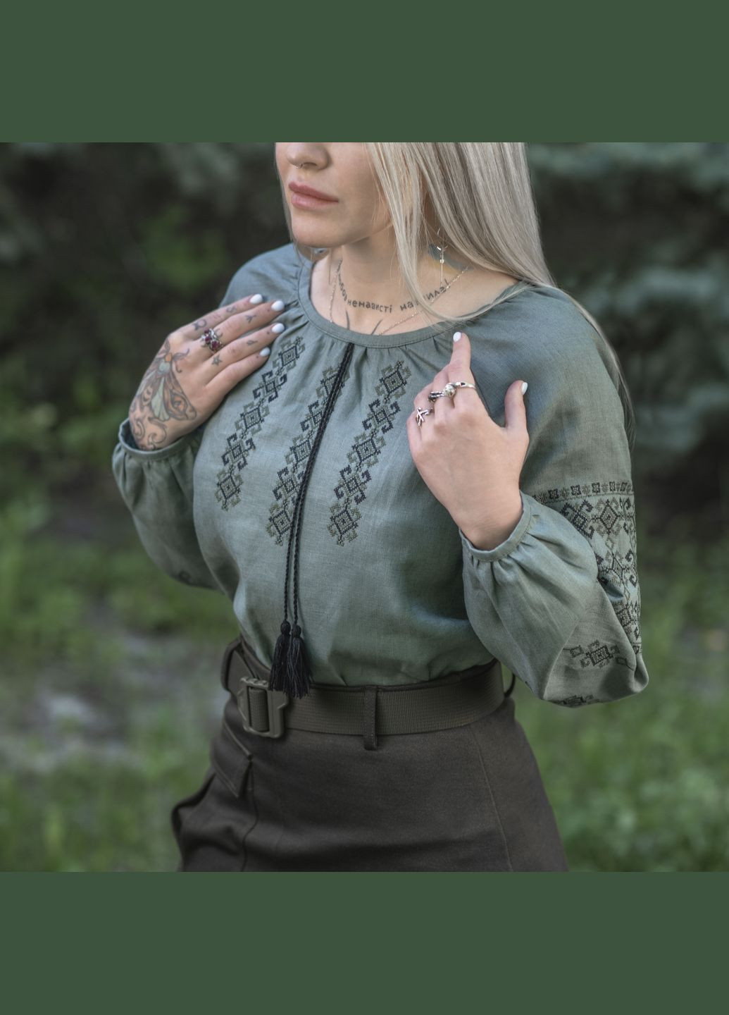 Вишиванка жіноча 100% льон сіро-зелена ( ) M-TAC (303415327)