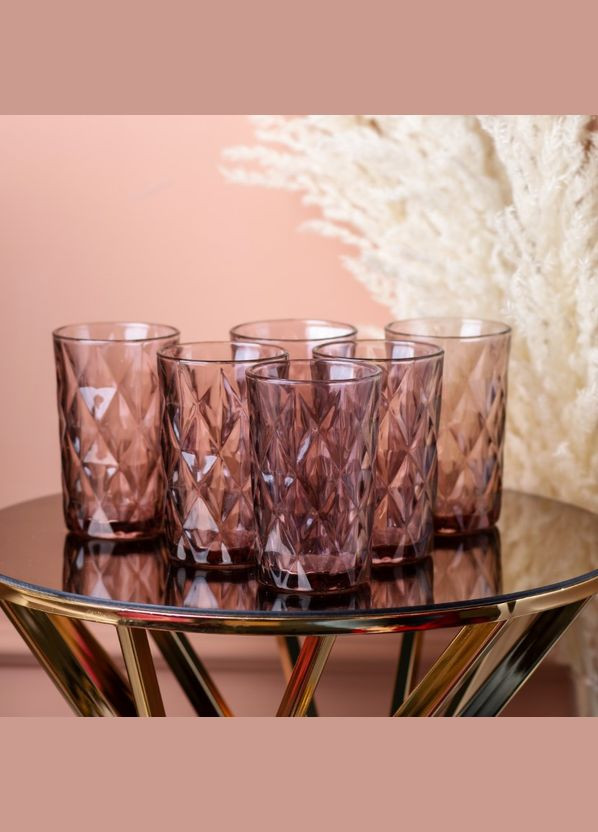 Набор высоких граненых стаканов из толстого стекла 300мл, 6 штук розовый о034 TS Kitchen (311281473)