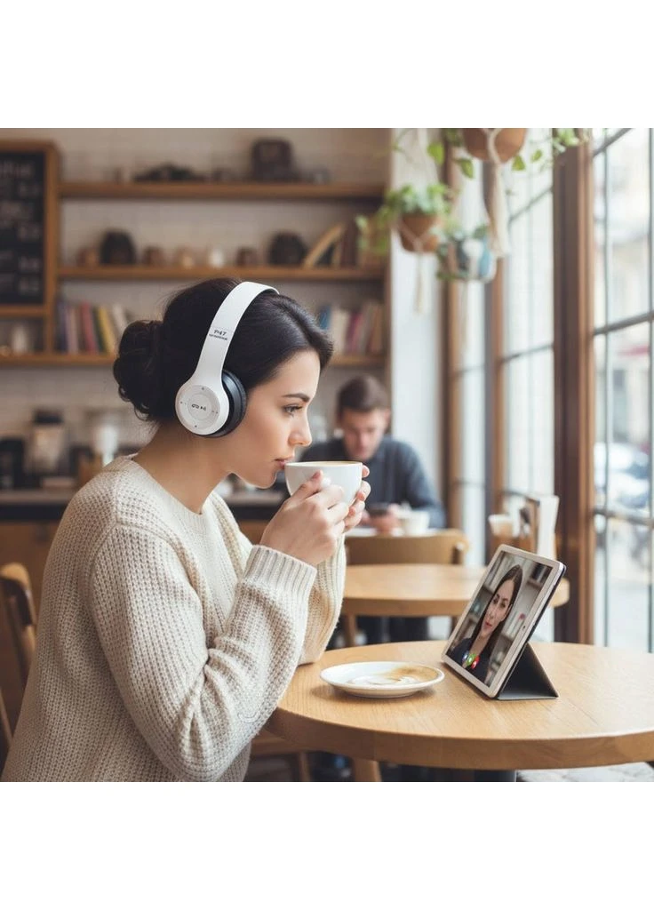 Накладные беспроводные Bluetooth 5.0+EDR наушники с микрофоном, MP3, MicroSD, FM-Радио Белые P47 KNZ No Brand (390046737)