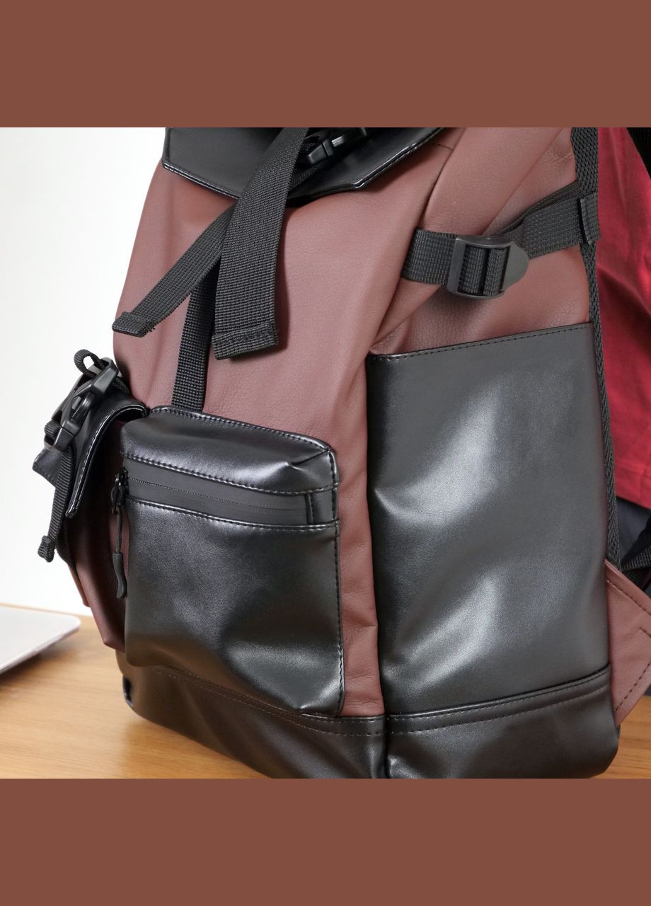 Универсальный рюкзак Роллтоп для ноутбука для путешествий коричневого цвета из экокожи ToBeYou rolltopnew (284725571)