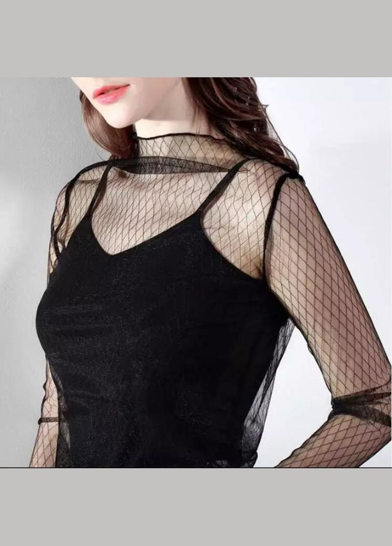 Чёрная прозрачная кофточка прозрачный гольф кофточка сетка водолазка блузка honey fashion accessories (10-49) No Brand
