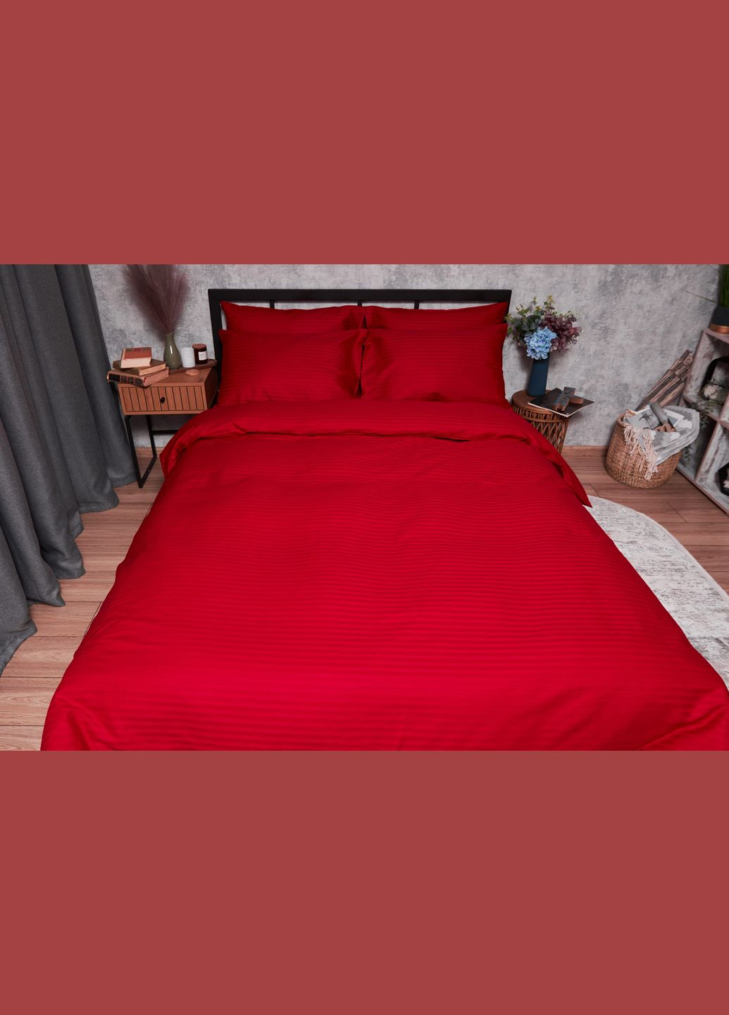 Комплект постільної білизни Satin Stripe King Size 220x240 наволочки 2х40х60 (MS-820003570) Moon&Star stripe red (288043762)