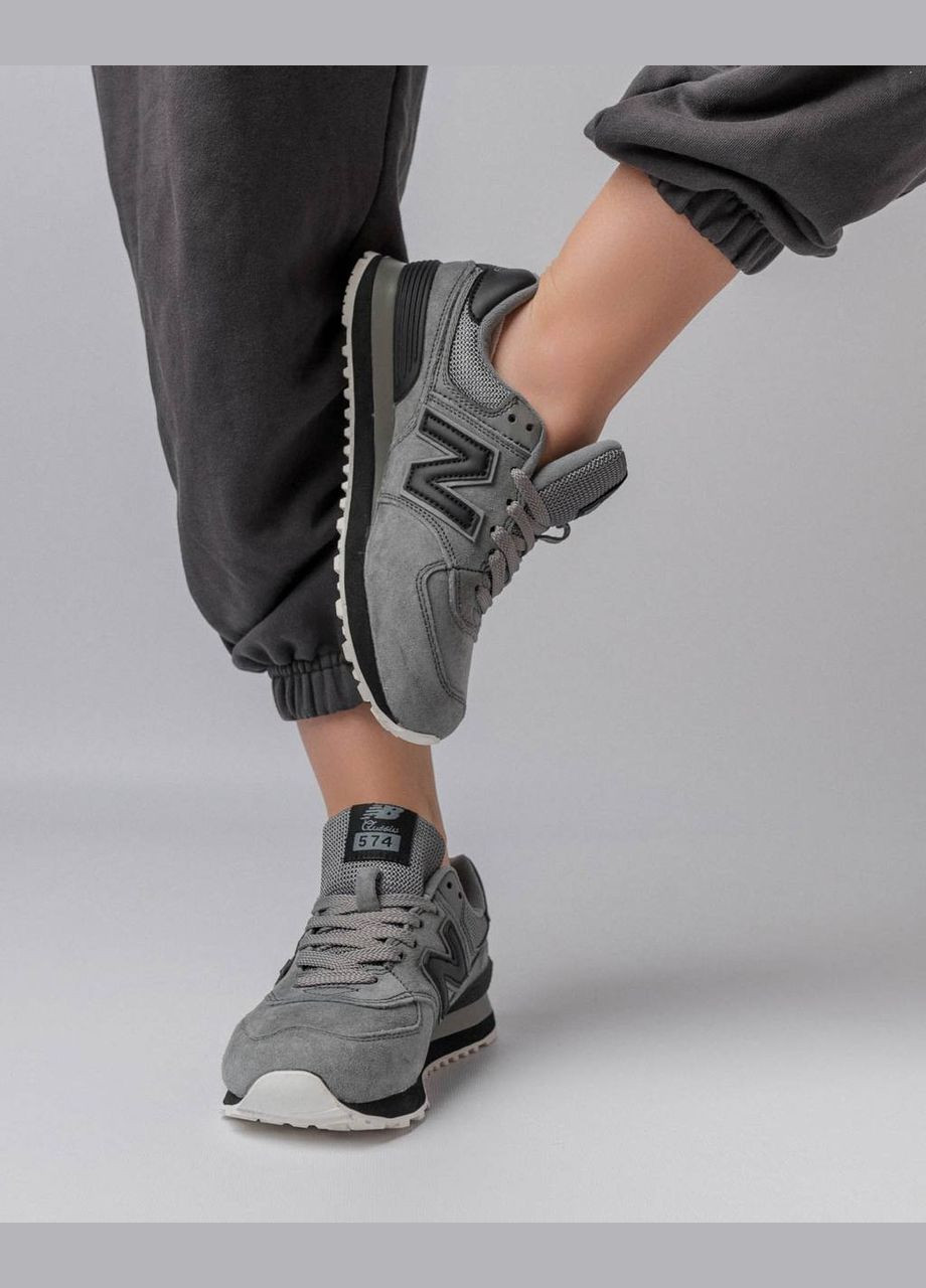 Серые демисезонные кроссовки женские, вьетнам New Balance 574 Premium Gray Black