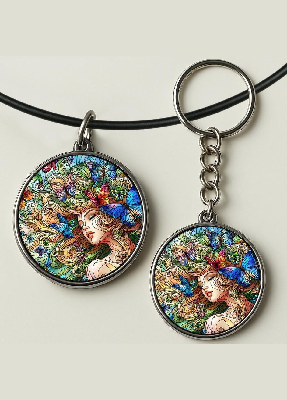 Набір підвіска (кулон) та брелок Дівчина #04 (подарунковий набір) No Brand (332633367)