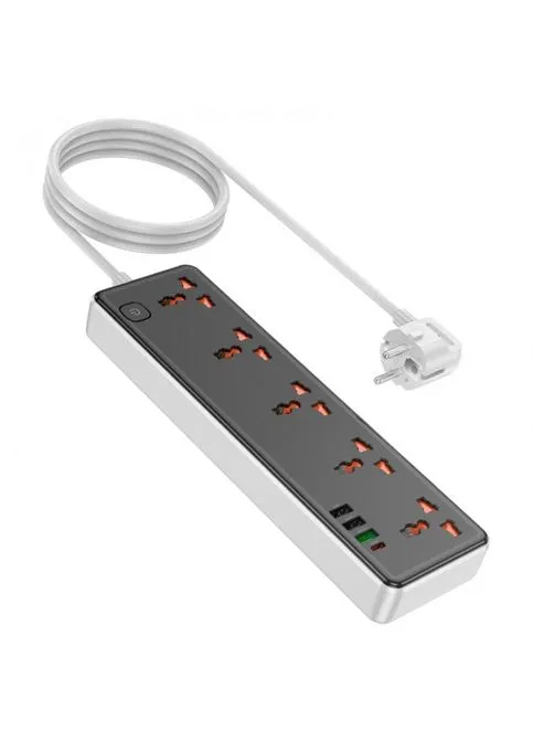 Сетевое зарядное устройство удлинитель AC14A Rico 3 USB/ Type-C 5 розеток 1,5m PD/QC, 3A/30W Hoco (402250549)