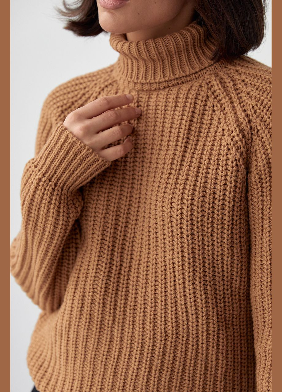 Коричневий зимовий жіночий светр із рукавами-регланами 4635 Lurex