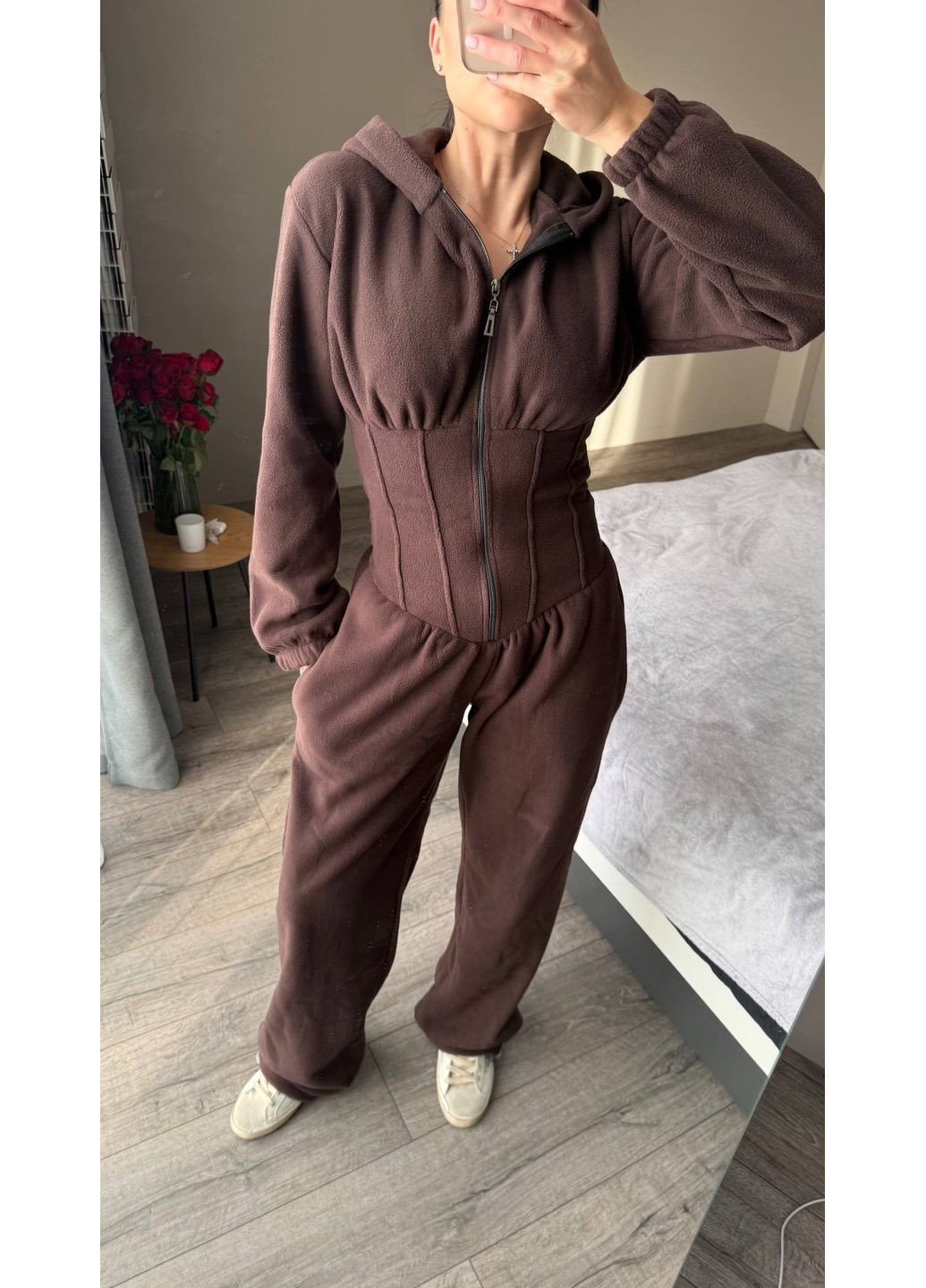 Женский корсетный комбинезон двусторонний флис No Brand С1525-1279/1 комбинезон-брюки коричневый флис