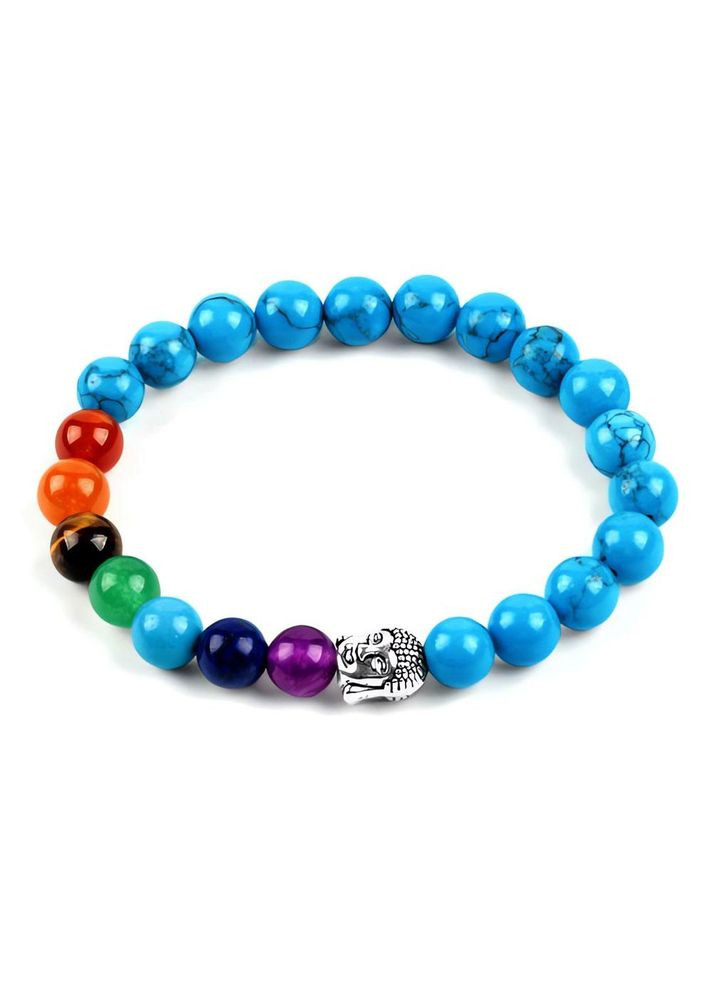 Браслет сім чакр із бірюзою та Буддою 8 мм 18 см No Brand (359479618)