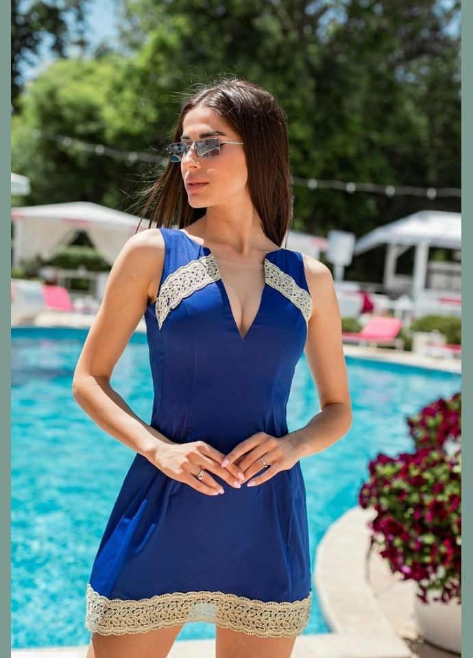 Синее кэжуал платье женское летнее de-4882 44, синий Sofia