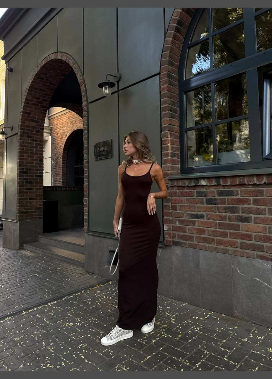 Коричнева повсякденний, вечірня жіноча довга сукня силуетна No Brand однотонна