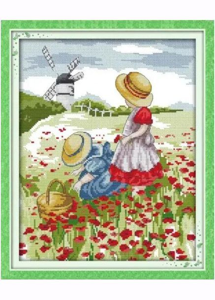 Набор для вышивания по нанесённой на канву схеме "Poppy field". AIDA 14CT printed, 31*37 см Joy Sunday (313613509)