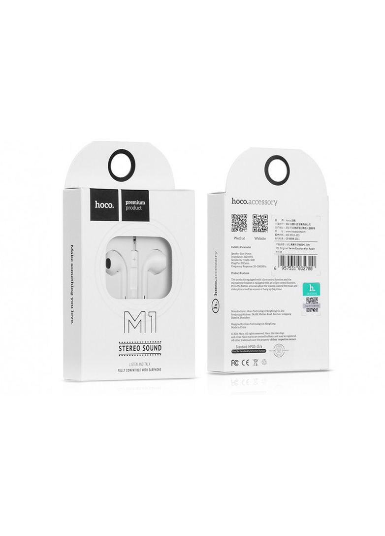 Наушники M1 для Apple original пластиковые амбюшуры белые Hoco (280876564)