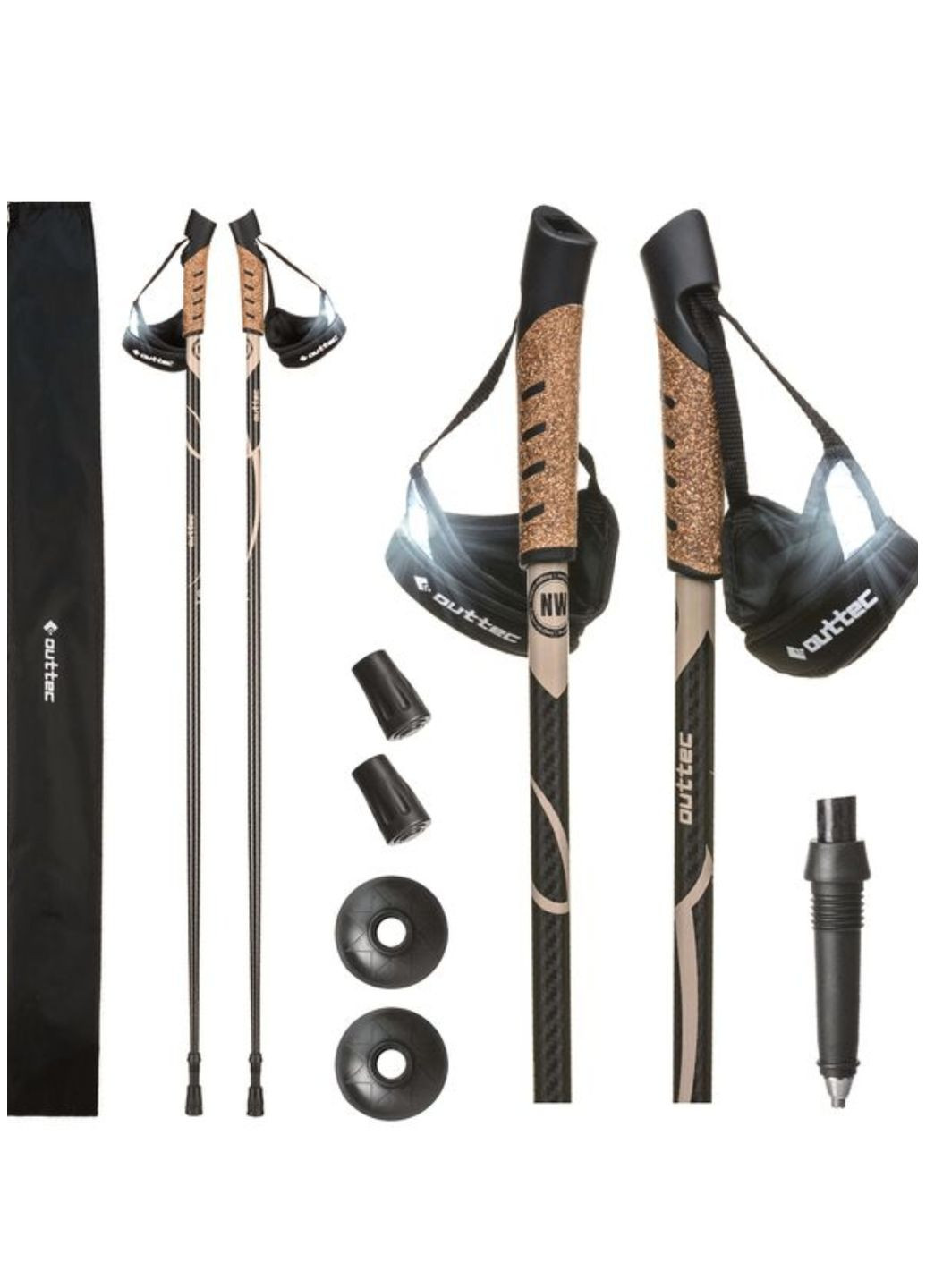 Трекінгові палки карбонові 110см 1-секційні Anti-shock Outtec (361952882)