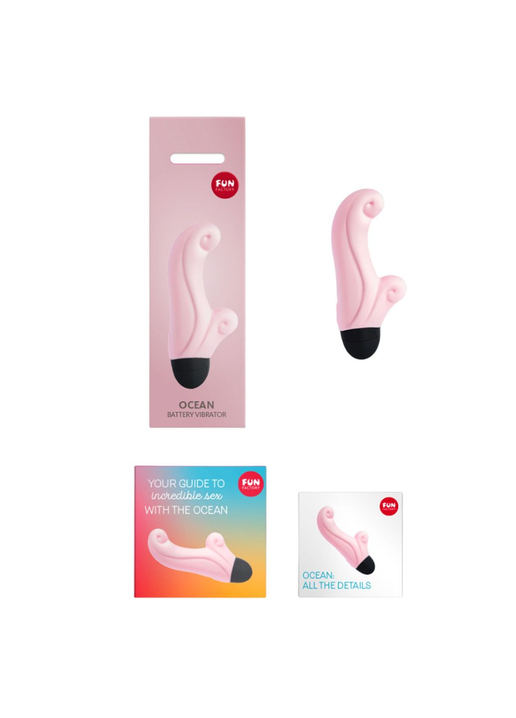 Вібратор-кролик OCEAN, ніжно-рожевий, для клітора та точки G, 6 режимів, на батарейках Fun Factory (335389652)