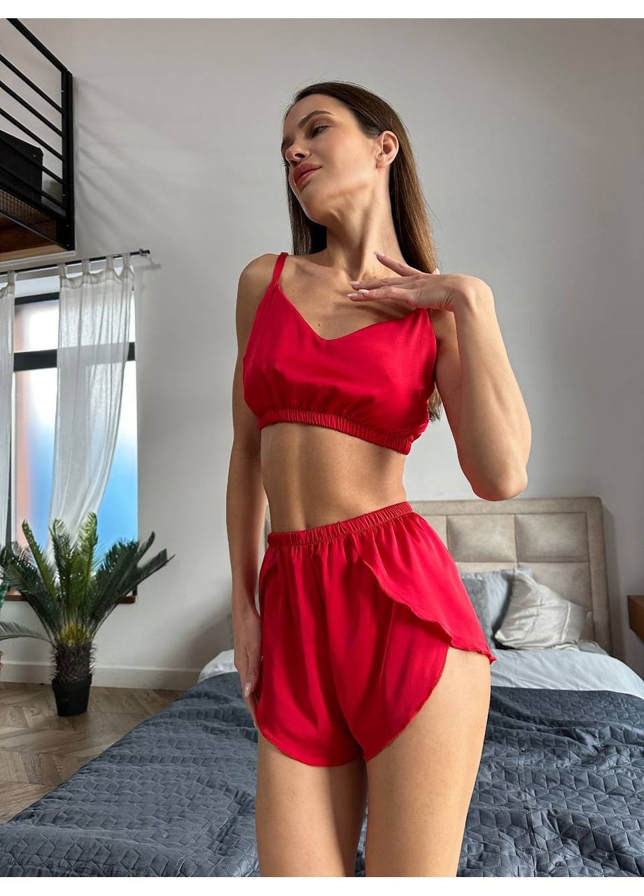 Красная всесезон шелковые женские пижамы топ и шорты черная пижама для женщин модная пижама для девушек топ + шорты No Brand