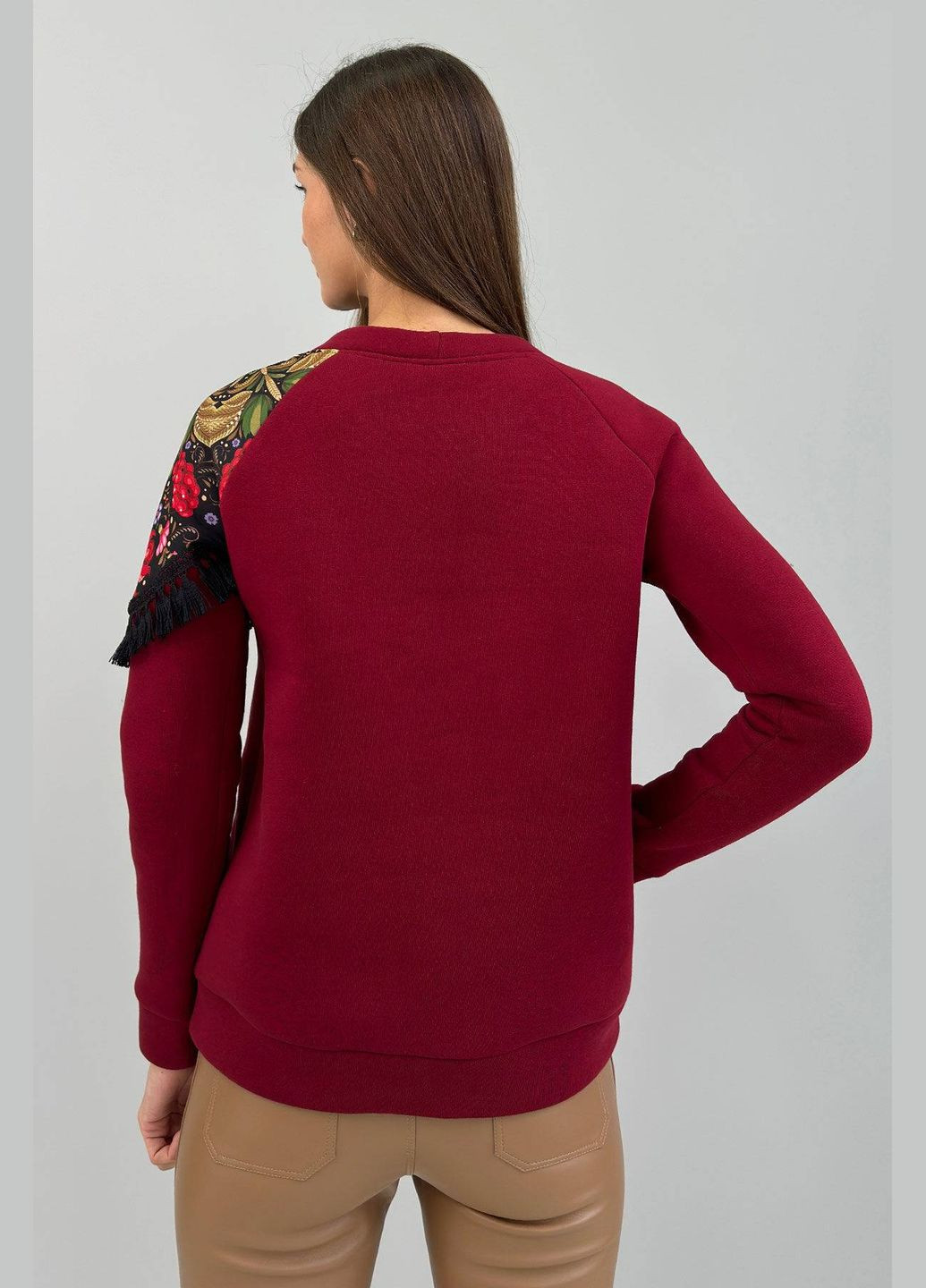 Бордовый свитшот Nenka цветочный вышивка (325989387)