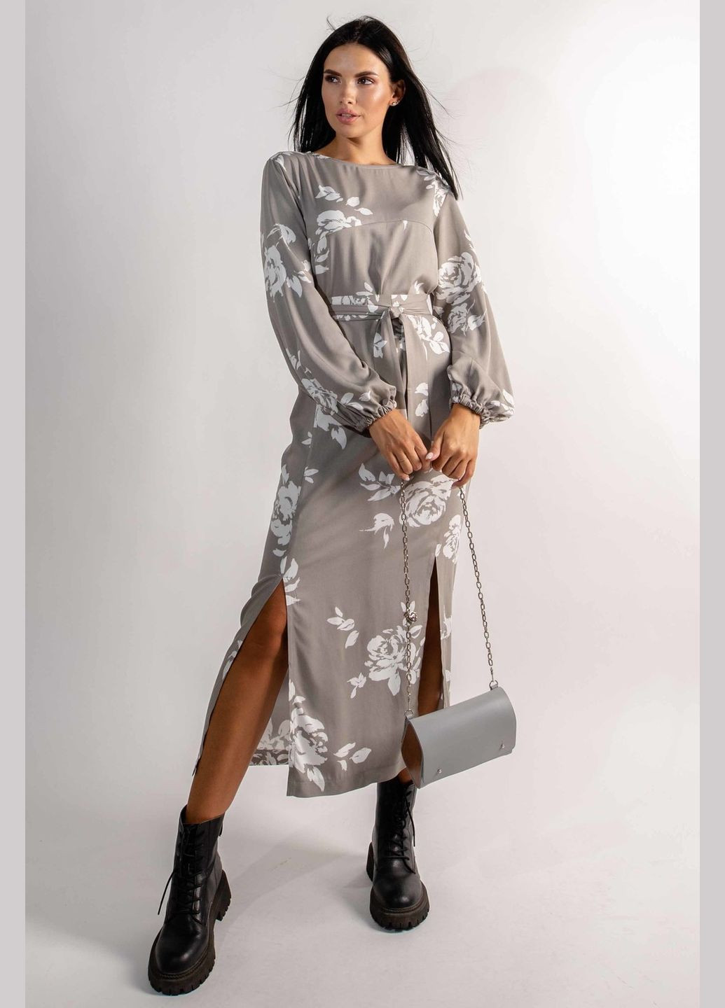 Оливкова (хакі) повсякденний жіноча сукня прямого силуету з округлою горловиною зі штапель-твілу (пл 1921) RiMari