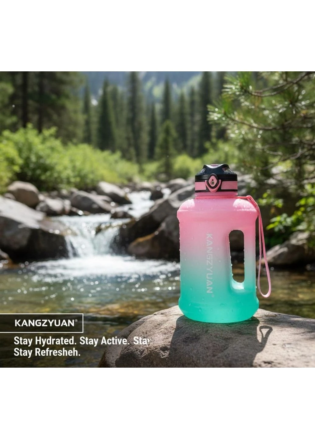 Эко-бутылка KANGZYUAN 1800 мл - Розовая Tritan BPA-free, ударопрочная, спортивная с ручкой и ремешком No Brand (394191082)
