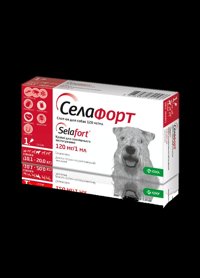 Краплі Селафорт від бліх, кліщів і гельмінтів для собак вагою 10.1-20 кг, 1 піпетка (*) KRKA (306741063)