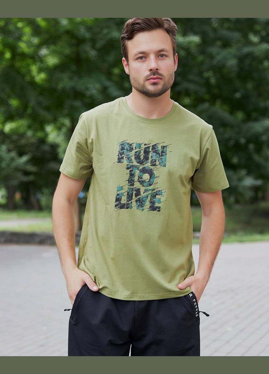 Оливковая футболка мужская с коротким рукавом No Brand