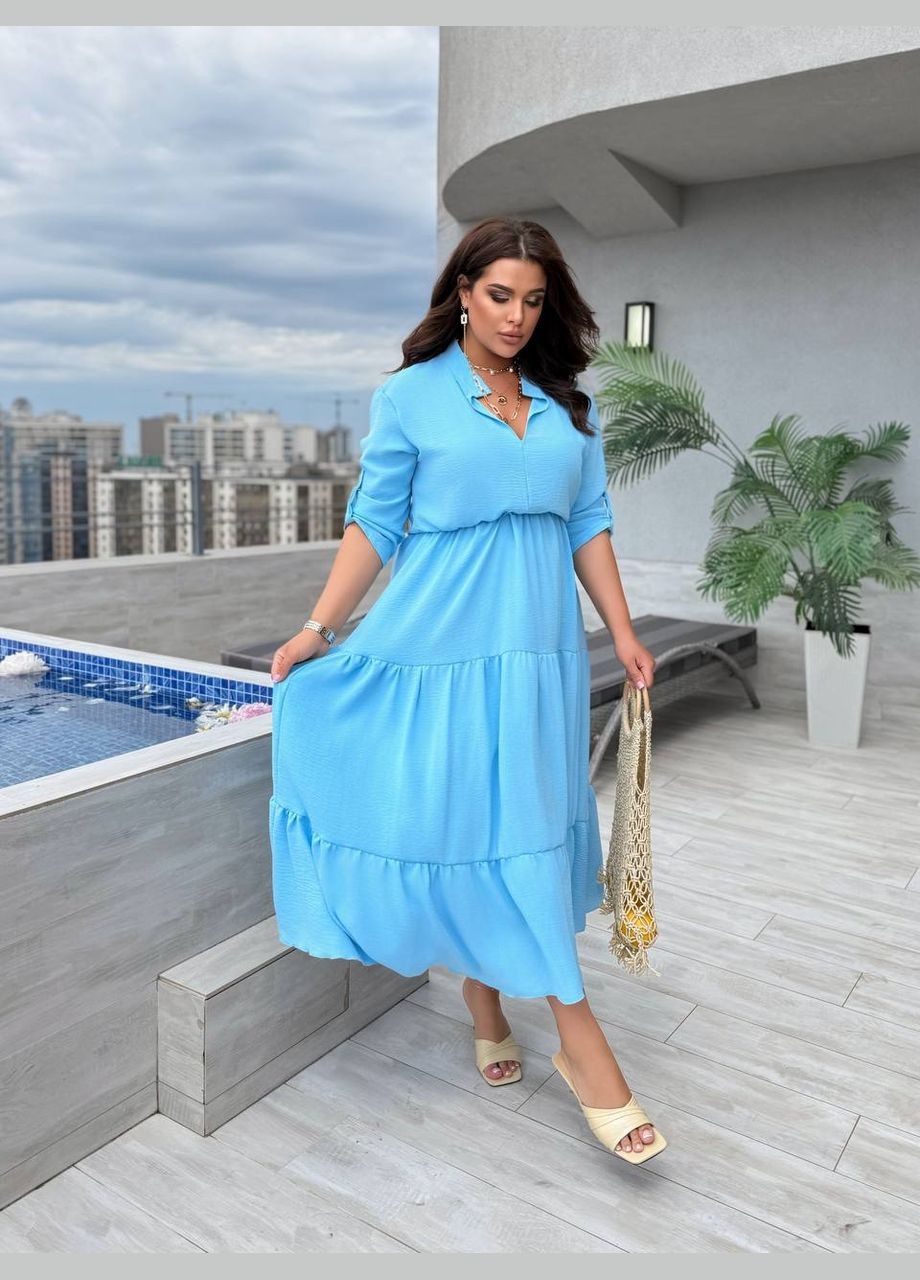 Блакитна повсякденний, святковий жіноча сукня максі з воланами Avanti однотонна
