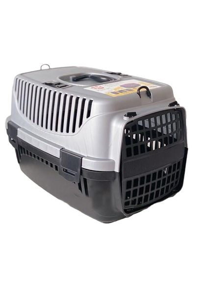 Переноска контейнер для кошек и собак до 8 кг. Irak Plastyk PT105 (55×36.5×33 см) черно-серая (168093) Irak Plastik (285770928)