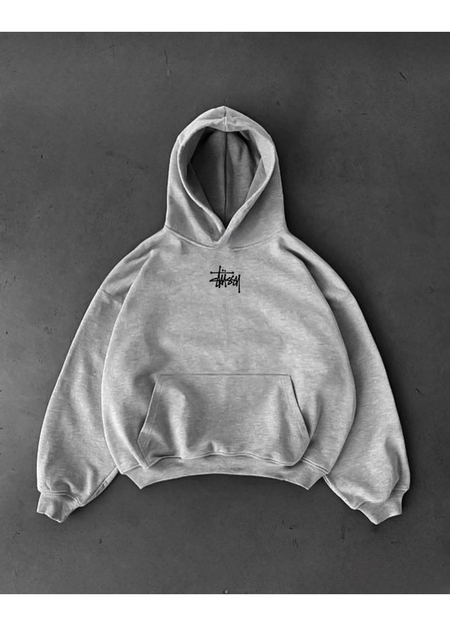 Стильное мужское худи теплое оверсайз Stussy серое No Brand (372644890)