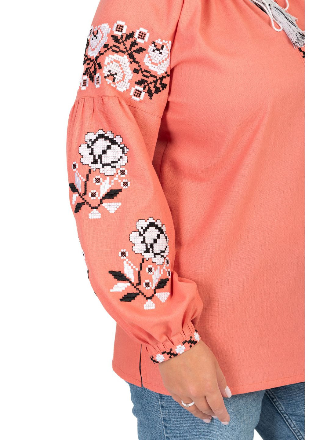 Теракотова жіноча блузка вишиванка троянди (теракотовий) Golfstream пряма льон (338881489)