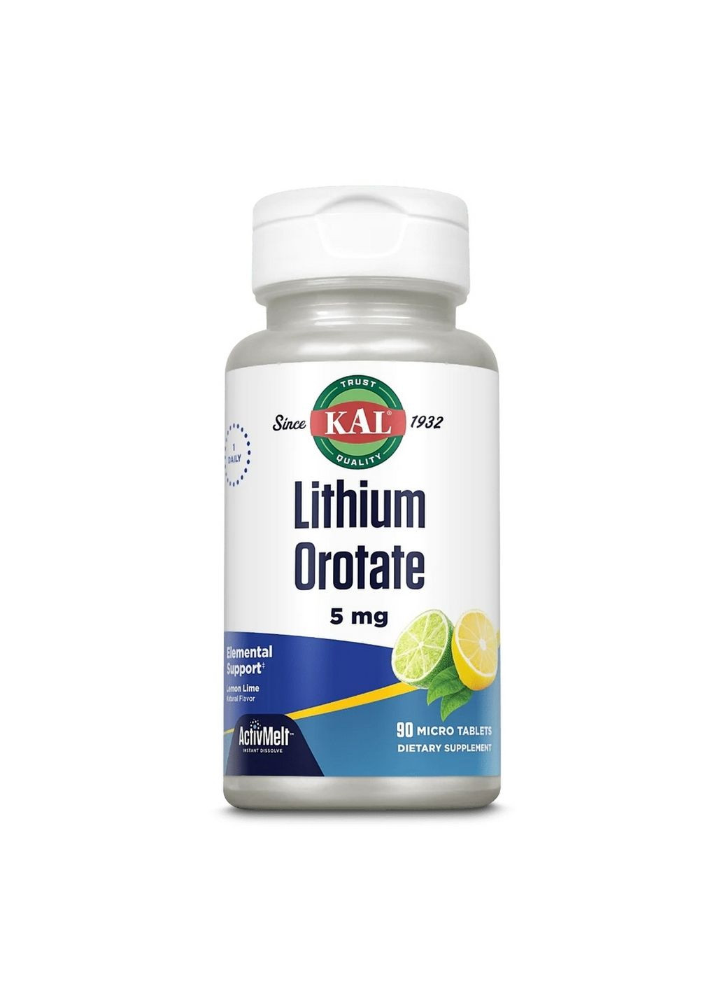 Вітаміни та мінерали Lithium Orotate 5 mg, 90 мікро пігулок Лимон-лайм KAL (293479320)