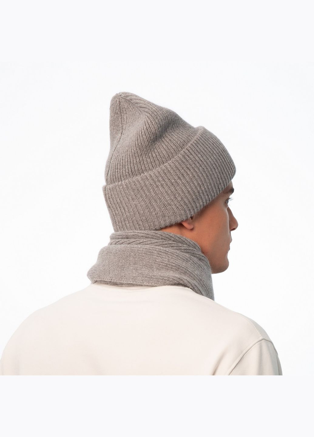 Набор шапка бини + шарф мужской шерсть серый GEORGE 695-000 LuckyLOOK 695-000m (289359555)