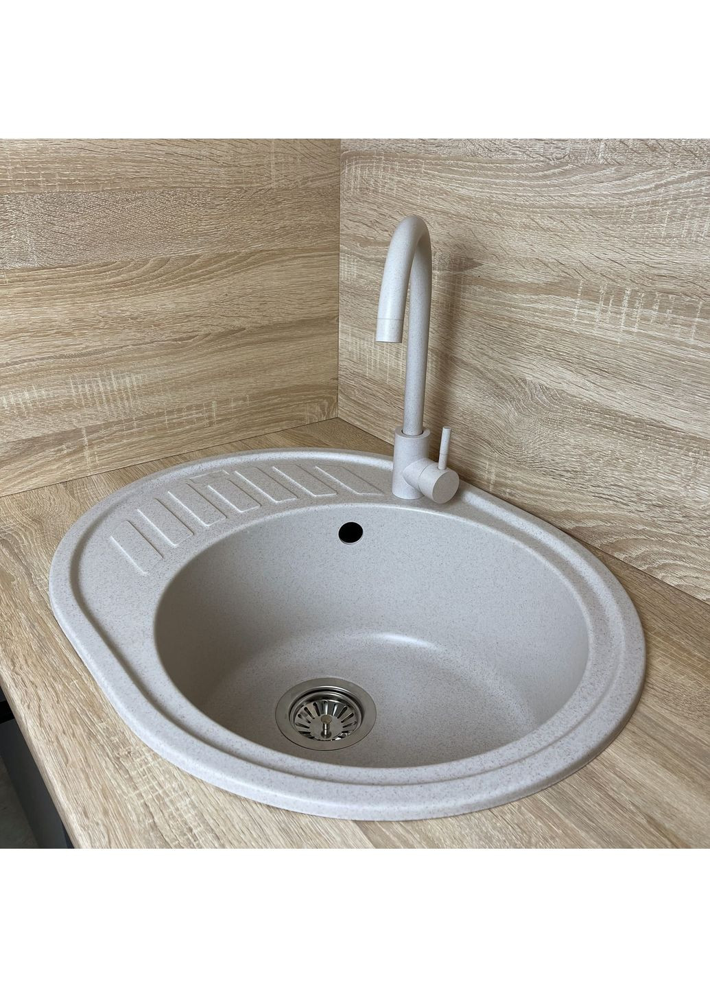 Мийка кухонна Ovum, штучний камінь, овальна, з крилом, 615х495х200мм, чаша - 1, врізна, Avena Adamant (371632853)