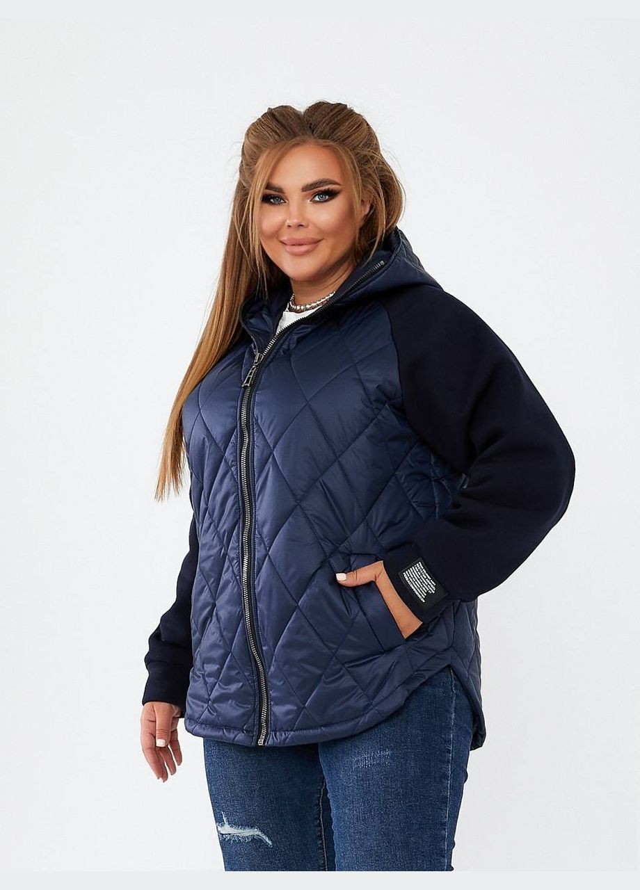 Синяя демисезонная женская демисезонная куртка с капюшоном короткая No Brand