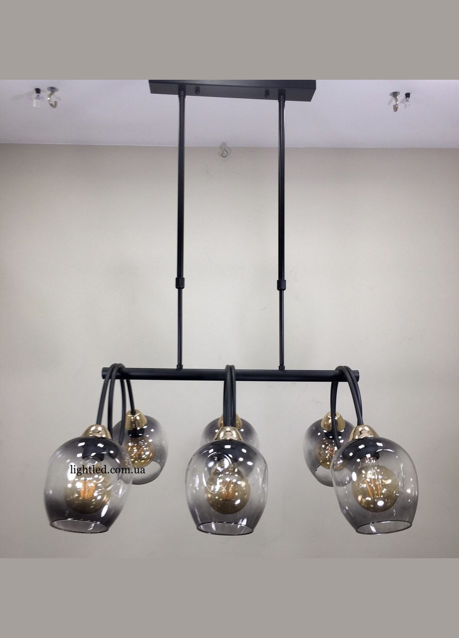 Чорна люстра планка на 6 ламп Molecule (52-L7915-6 BK+BK) No Brand (370069861)