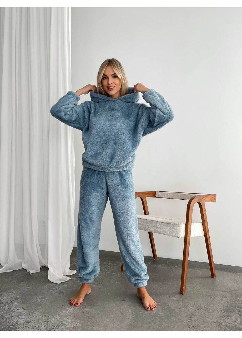 Сіро-голубий жіночий махровий домашній костюм Osoblyva