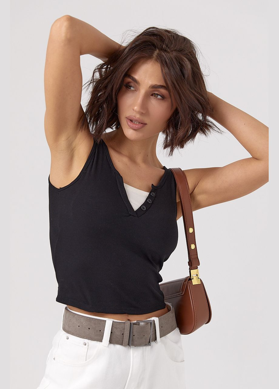 Женская базовая майка в рубчик с пуговицами Lurex — 322655503