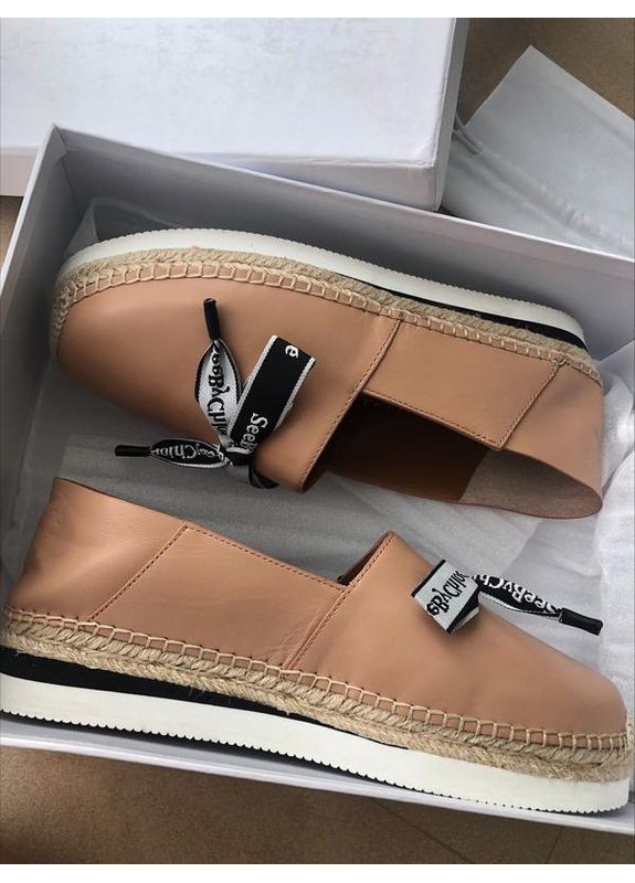 Светло-коричневые женские кожанные эспадрильи лоферы See by Chloe бант (358201948)