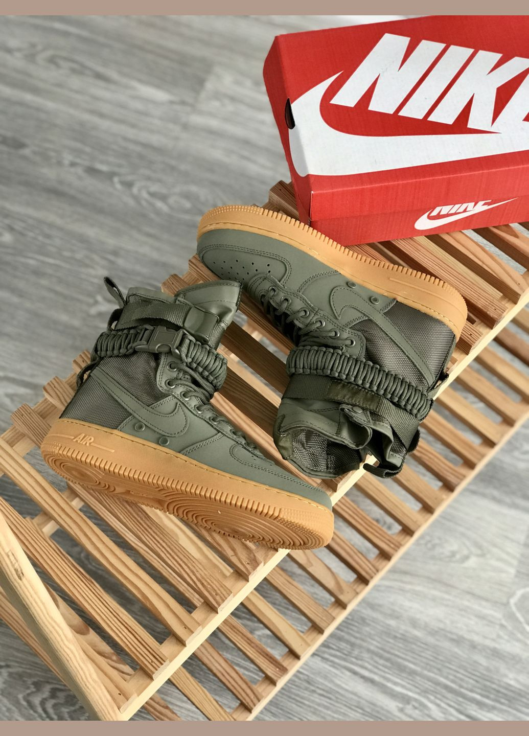 Оливковые (хаки) всесезонные кроссовки мужские nike air force 1 sf khaki | найк аир форс 1 сф хаки No Brand