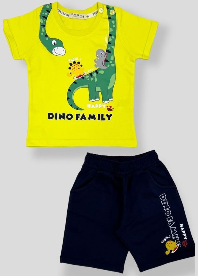 Желтый летний футболка + шорты 18771 и темно синий Breeze