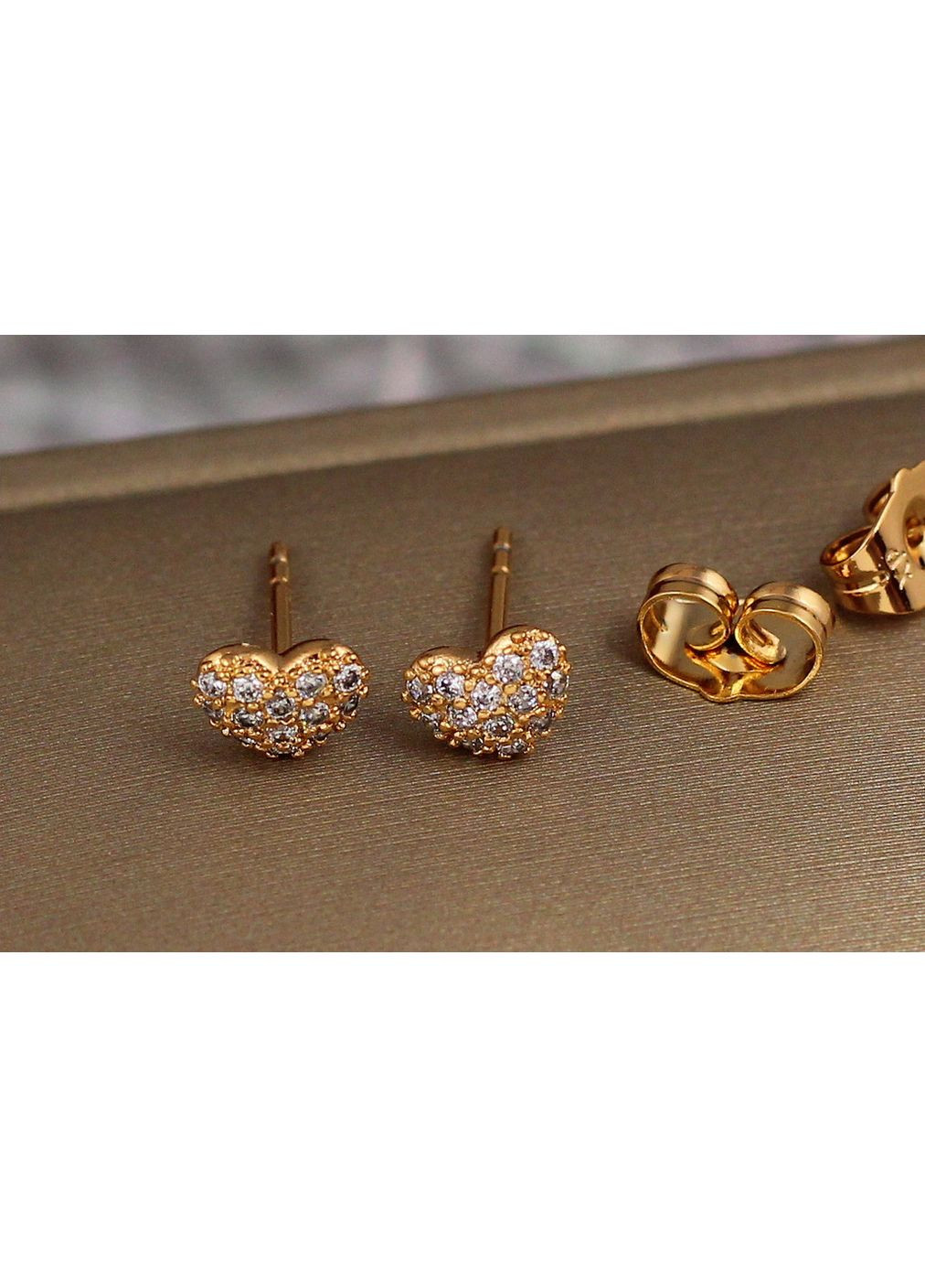 Сережки гвоздики маленькі сердечка з камінчиками 5 мм золотисті love-shopping Xuping Jewelry (354660736)