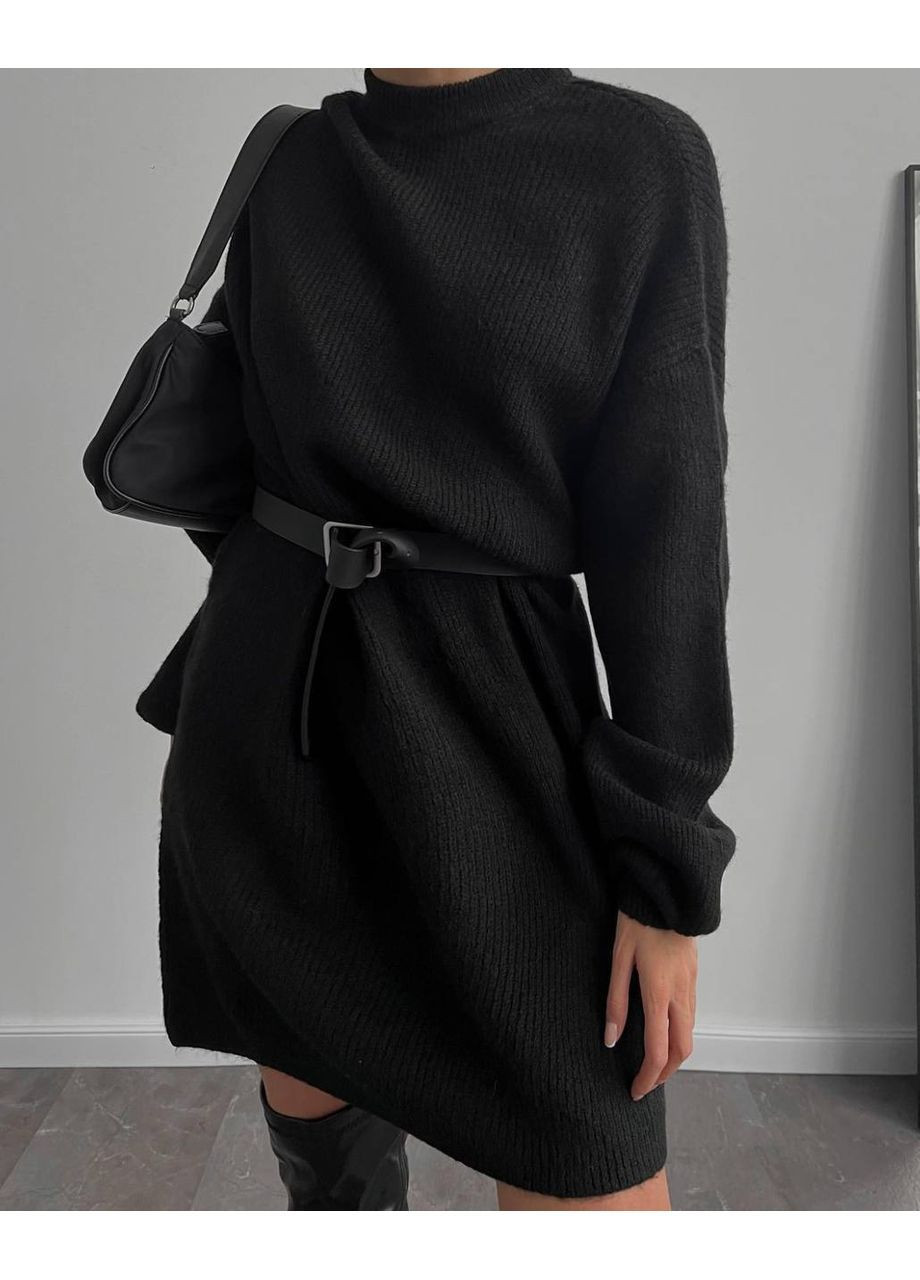 Чорна кежуал тепла в’язана сукня oversize No Brand однотонна