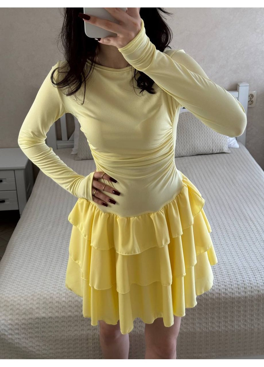 Жовтий святковий, повсякденний, кежуал жіноча сукня з шортами кльош Avanti однотонна