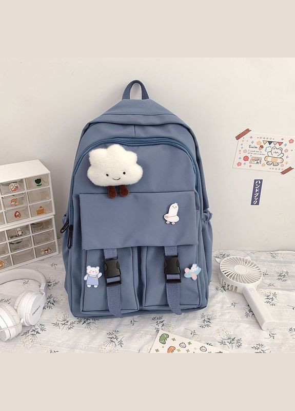 Рюкзак з карманами 3856 жіночий дитячий шкільний портфель блакитний No Brand (296008112)