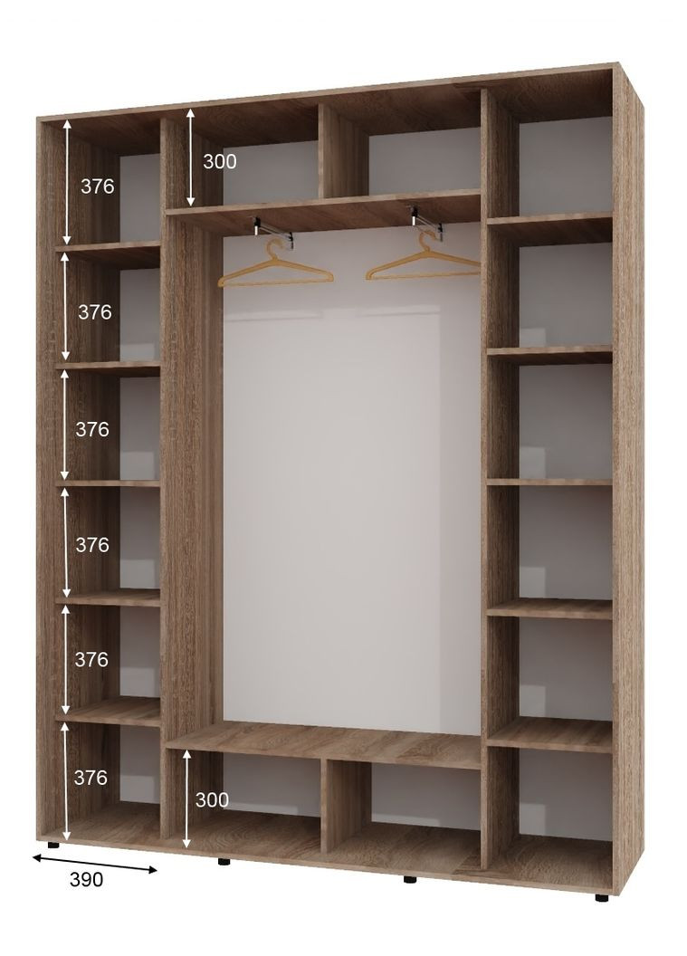Шкаф-купе трехдверный 200*45*220 Дуб Сонома трюфель 2 Зеркала с пескоструйным рисунком/Зеркало ШК-05 Алекса (360460741)